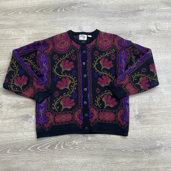 Vintage Jason Maxwell Floral Cardigan Sweater Oversized Grandpa Large - Picture 1 of 4